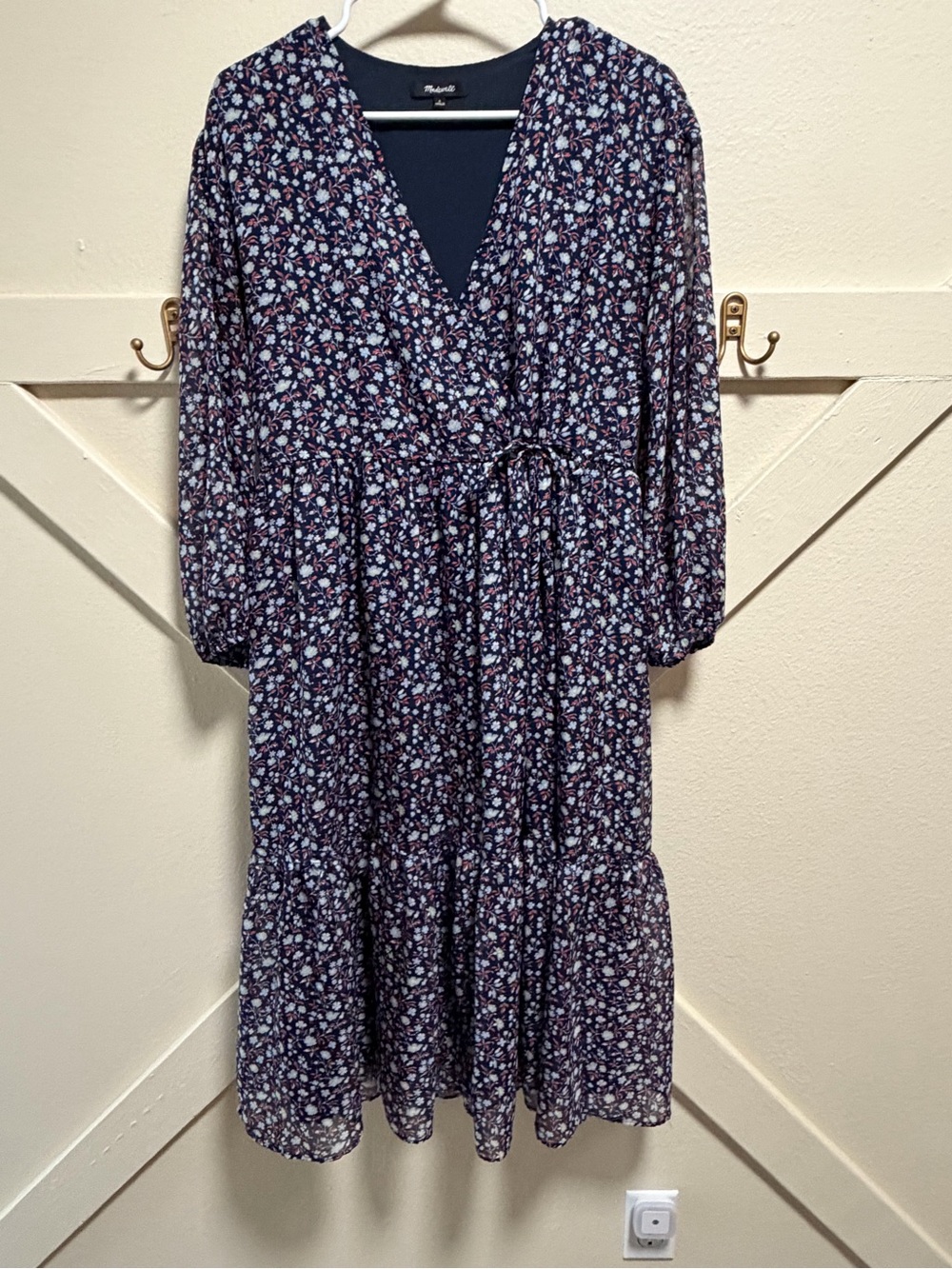 Madewell Navy Floral Wrap Midi Dress